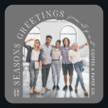 Business Modern Arch Photo Christmas grey Square Sticker<br><div class="desc">Modern minimal graphic abstract shape photo seasons greeting Christmas corporate business holiday grey square sticker design. Bold on trend design. Part of a holiday collection</div>