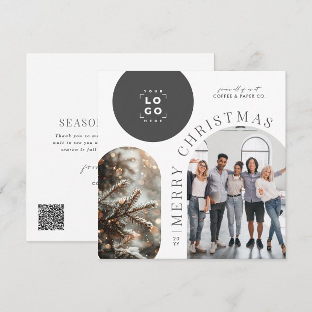 Business Modern Arch Photo Christmas Holiday Card (Front/Back)