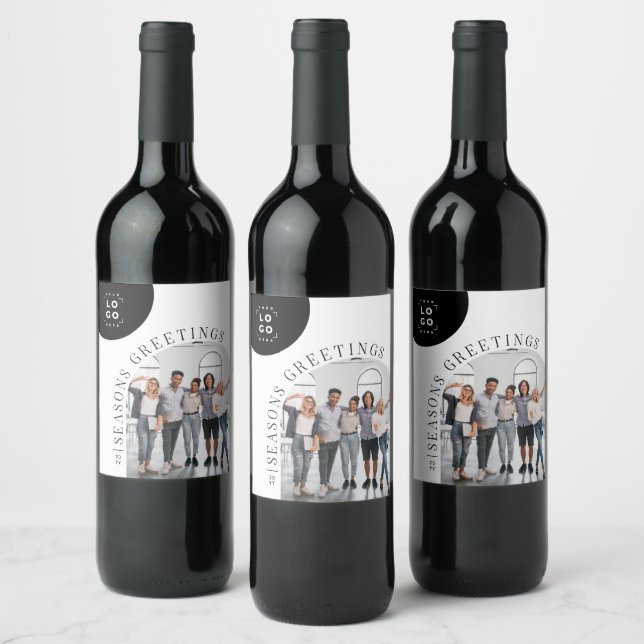 Business Modern Arch Photo Christmas Holiday Card Wine Label (Bottles)