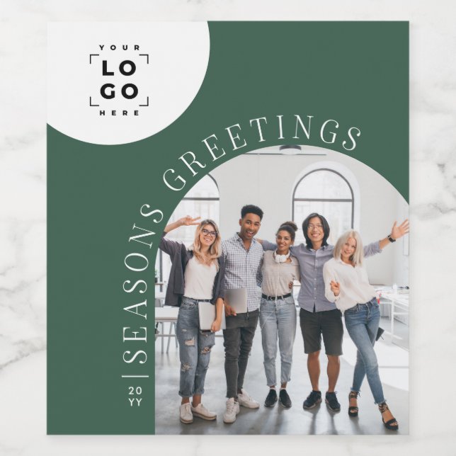 Business Modern Arch Photo Christmas Holiday green Wine Label (Single Label)