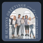 Business Modern Arch Photo Christmas navy blue Square Sticker<br><div class="desc">Modern minimal graphic abstract shape photo seasons greeting Christmas corporate business holiday navy blue square sticker design. Bold on trend design. Part of a holiday collection.</div>