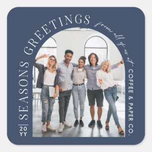Business Modern Arch Photo Christmas navy blue Square Sticker