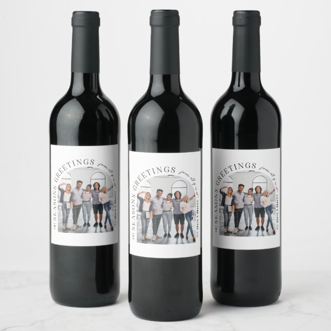 Business Modern Arch Photo Christmas Wine Label (Bottles)