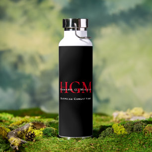 Business Modern Black Red 3 Letter Monogram Logo Water Bottle
