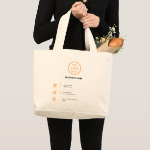 Business Modern Logo, Contact Info And QR Code Large Tote Bag