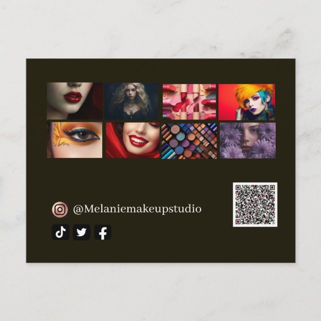  Business modern Makeup studio &QR code  Postcard (Front)
