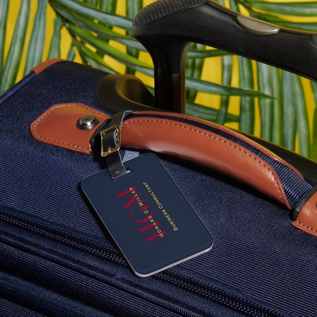 Business Modern Red Black 3 Letter Monogram Logo Luggage Tag (Front Insitu 1)