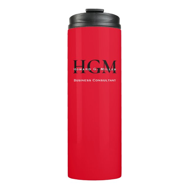 Business Modern Red Black 3 Letter Monogram Logo Thermal Tumbler (Front)