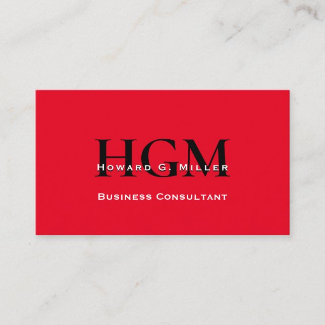 Business Modern Red Black Monogram Logo Business Card (Front)