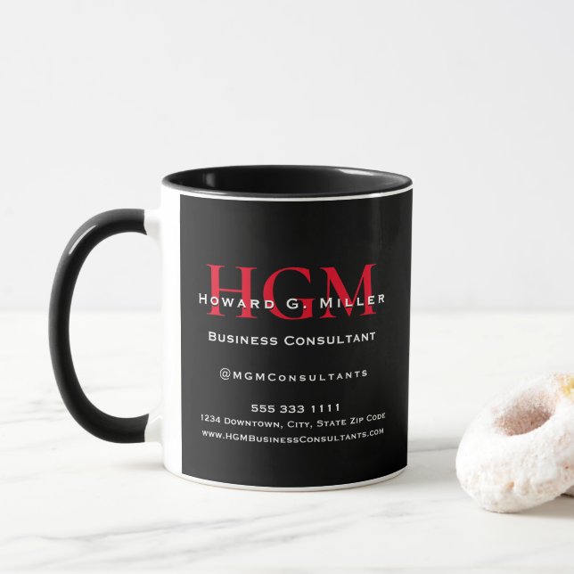 Business Monogram Logo Black Red White Promotional Mug (With Donut)