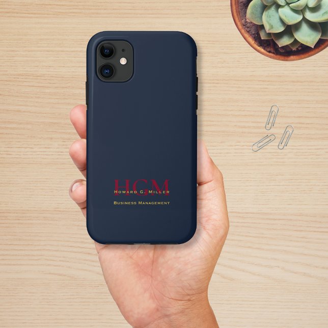Business Monogram Logo Navy Burgundy Gold Case-Mate iPhone Case (Creator Uploaded)