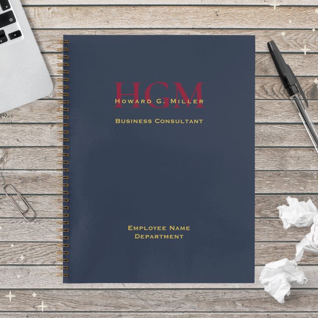Business Monogram Logo Navy Burgundy Gold Employee Notebook (Creator Uploaded)