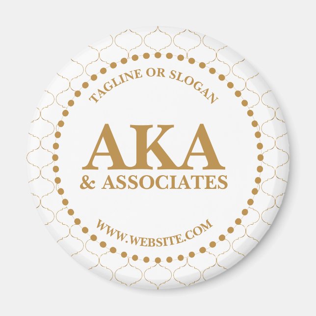 Business Monogram Logo White Gold Trellis Magnet (Front)