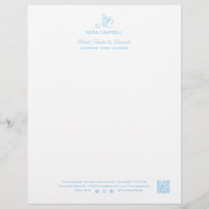 Business Monogram QR Code Social Media Baby Blue Custom Letterhead