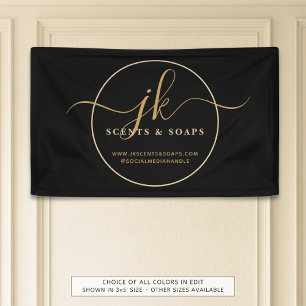 Business Monogram Script Logo Black Gold Banner