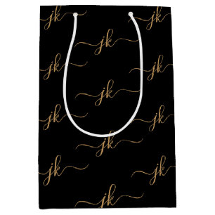 Business Monogram Script Logo Black Gold Medium Gift Bag