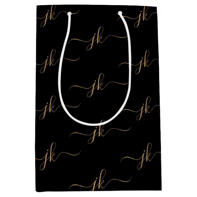Business Monogram Script Logo Black Gold Medium Gift Bag (Front)