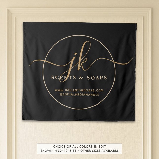 Business Monogram Script Logo Black Gold Sign Tapestry (Creator Uploaded)