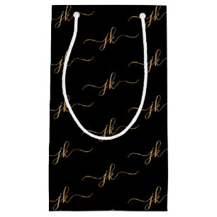 Business Monogram Script Logo Black Gold Small Gift Bag