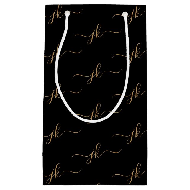 Business Monogram Script Logo Black Gold Small Gift Bag (Front)
