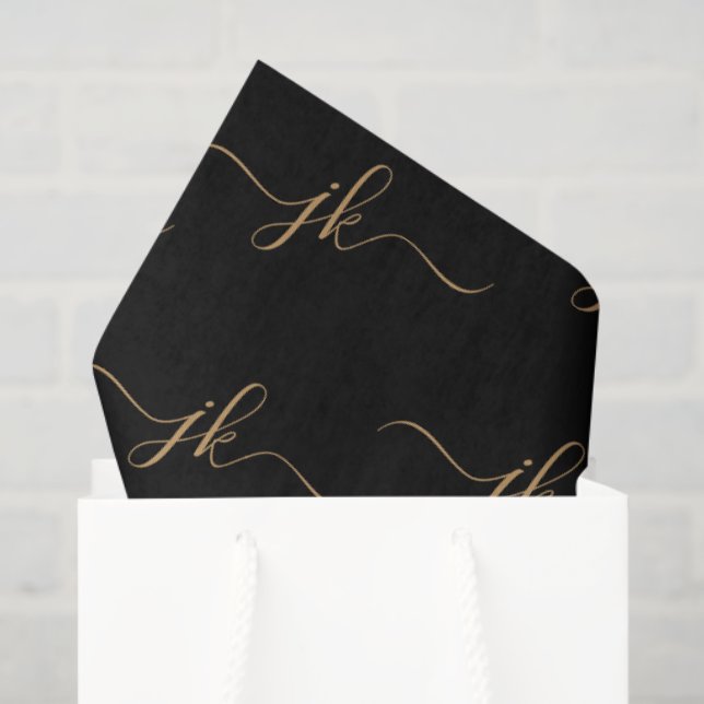 Business Monogram Script Logo Black Gold Tissue Paper (Gift Bag)