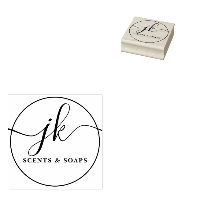 Business Monogram Script Logo Name Rubber Stamp (Stamped)