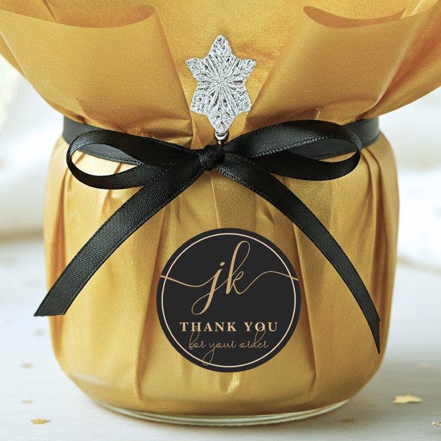 Business Monogram Script Logo Thank You For Order Classic Round Sticker (Creator Uploaded)