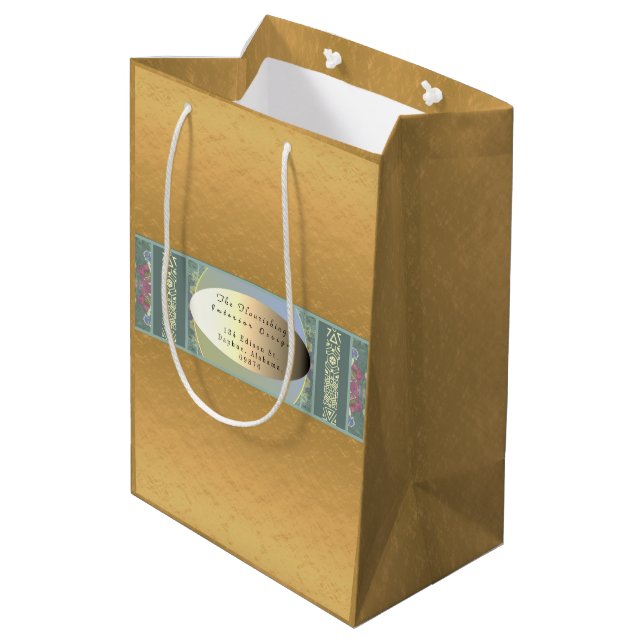 Business Name/Address Floral & Golden Gift Bag (Back Angled)