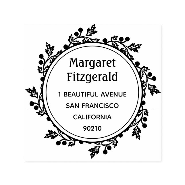 Business name and address round self inking stamp (Design)