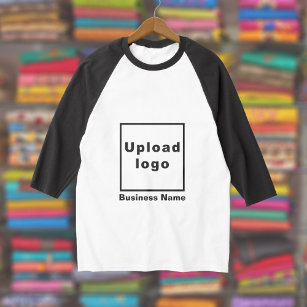 Business Name and Logo, Black and White 3/4 Sleeve T-Shirt