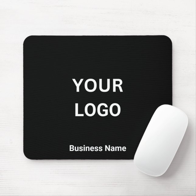 Business Name and Logo Black Mouse Mat (With Mouse)