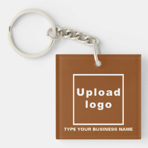 Business Name and Logo Brown Square Acrylic Key Ring