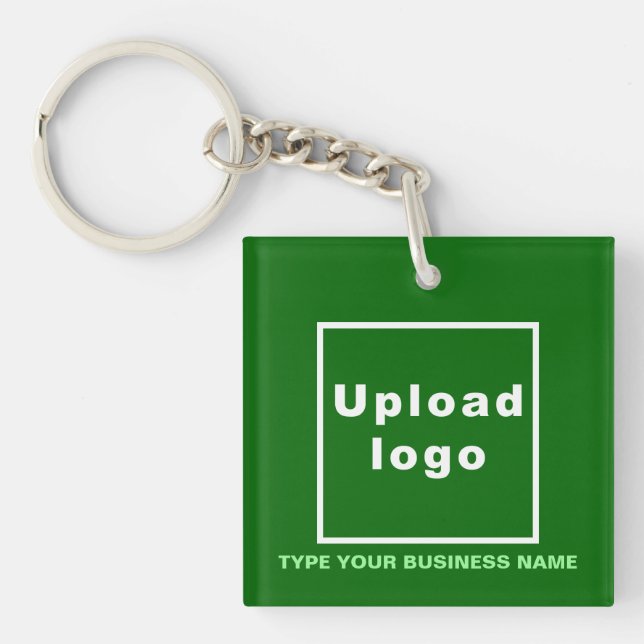 Business Name and Logo Green Square Acrylic Key Ring (Front)