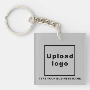 Business Name and Logo Grey Square Acrylic Key Ring