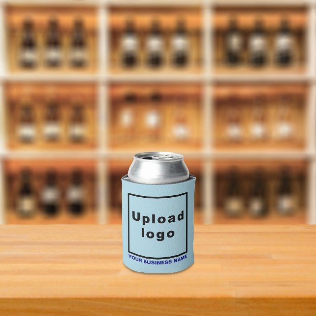 Business Name and Logo Light Blue Can Cooler (Build brand name awareness. Your business brand on light blue can cooler.)