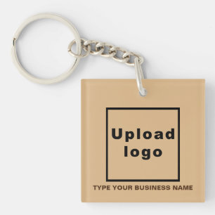 Business Name and Logo Light Brown Square Acrylic Key Ring
