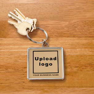 Business Name and Logo, Light Brown Square Premium Key Ring