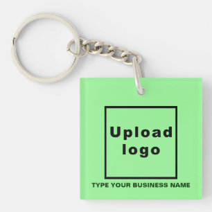 Business Name and Logo Light Green Square Acrylic Key Ring