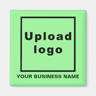 Business Name and Logo Light Green Square Magnet