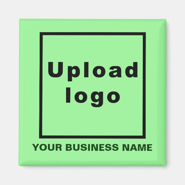 Business Name and Logo Light Green Square Magnet (Front)