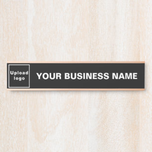 Business Name and Logo on Black Long Hanging Door Sign