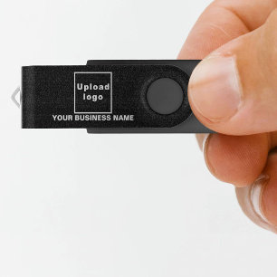 Business Name and Logo on Black USB Swivel USB Flash Drive