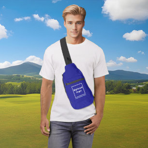 Business Name and Logo on Blue Sling Bag