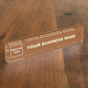 Business Name and Logo on Brown Acrylic Nameplate