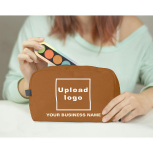 Business Name and Logo on Brown Dopp Kit