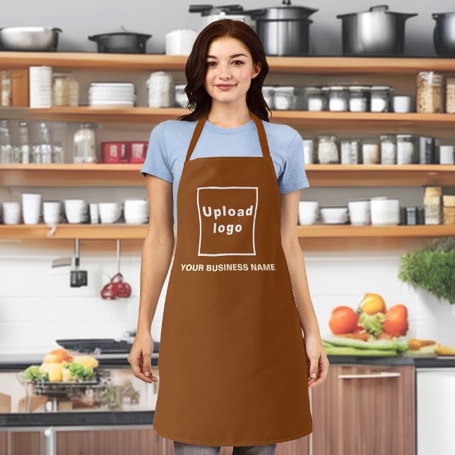 Business Name and Logo on Brown Polyester Apron (Your business name and logo on brown apron.)
