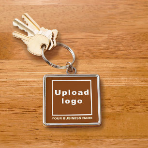 Business Name and Logo on Brown Square Premium Key Ring
