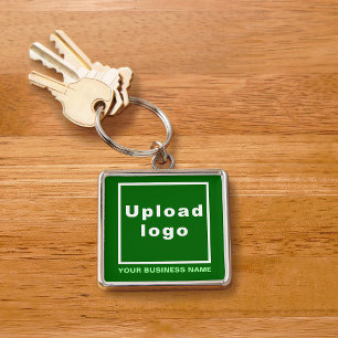 Business Name and Logo on Green Square Premium Key Ring