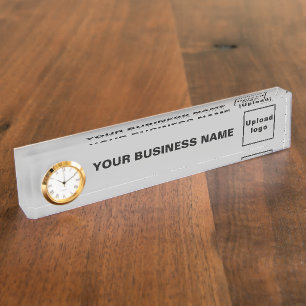 Business Name and Logo on Grey Acrylic With Clock Nameplate