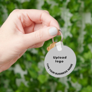 Business Name and Logo on Grey Round Aluminium Key Ring